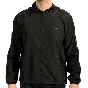 Versace Men's Black Greeca Stripe Hooded Full Zip Windbreaker Jacket US M IT 50
